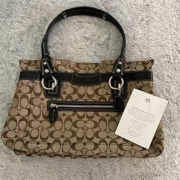 Coach Handbags - Coach Penelope Signature collection Purse  Tan  Black  Slvr
Hardware
